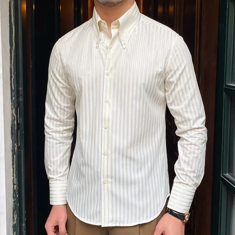 Aidase Summer Retro Pointed Collar Striped Long-sleeved Shirt British Thin Versatile Casual Shirt Fashion Man Camisa Social Masculina