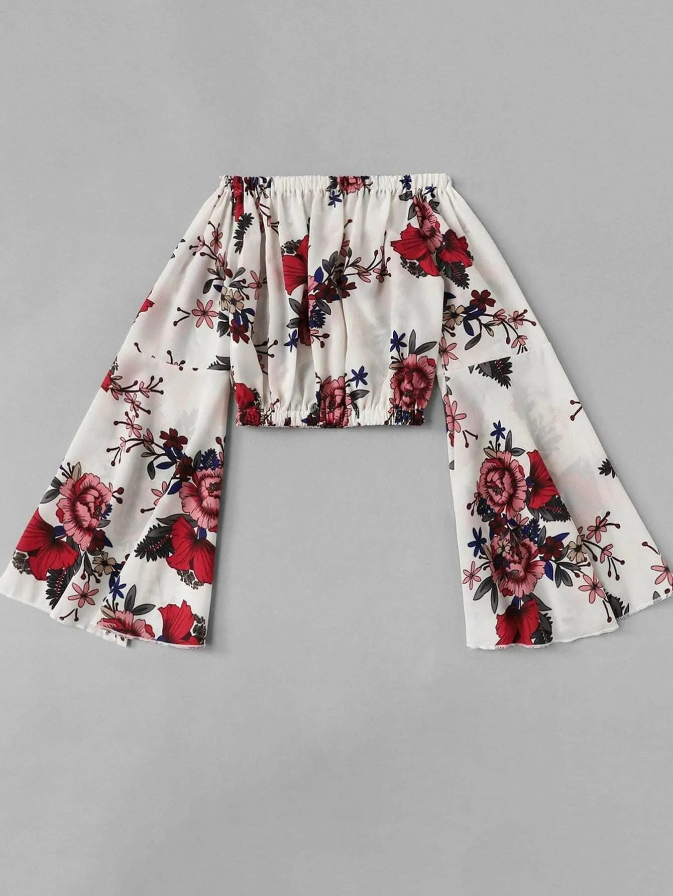 All Over Print Asymmetrical Half Sleeve Off The Shoulder Crop Plus Size Blouse