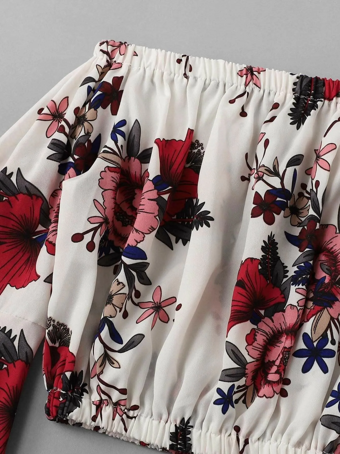 All Over Print Asymmetrical Half Sleeve Off The Shoulder Crop Plus Size Blouse