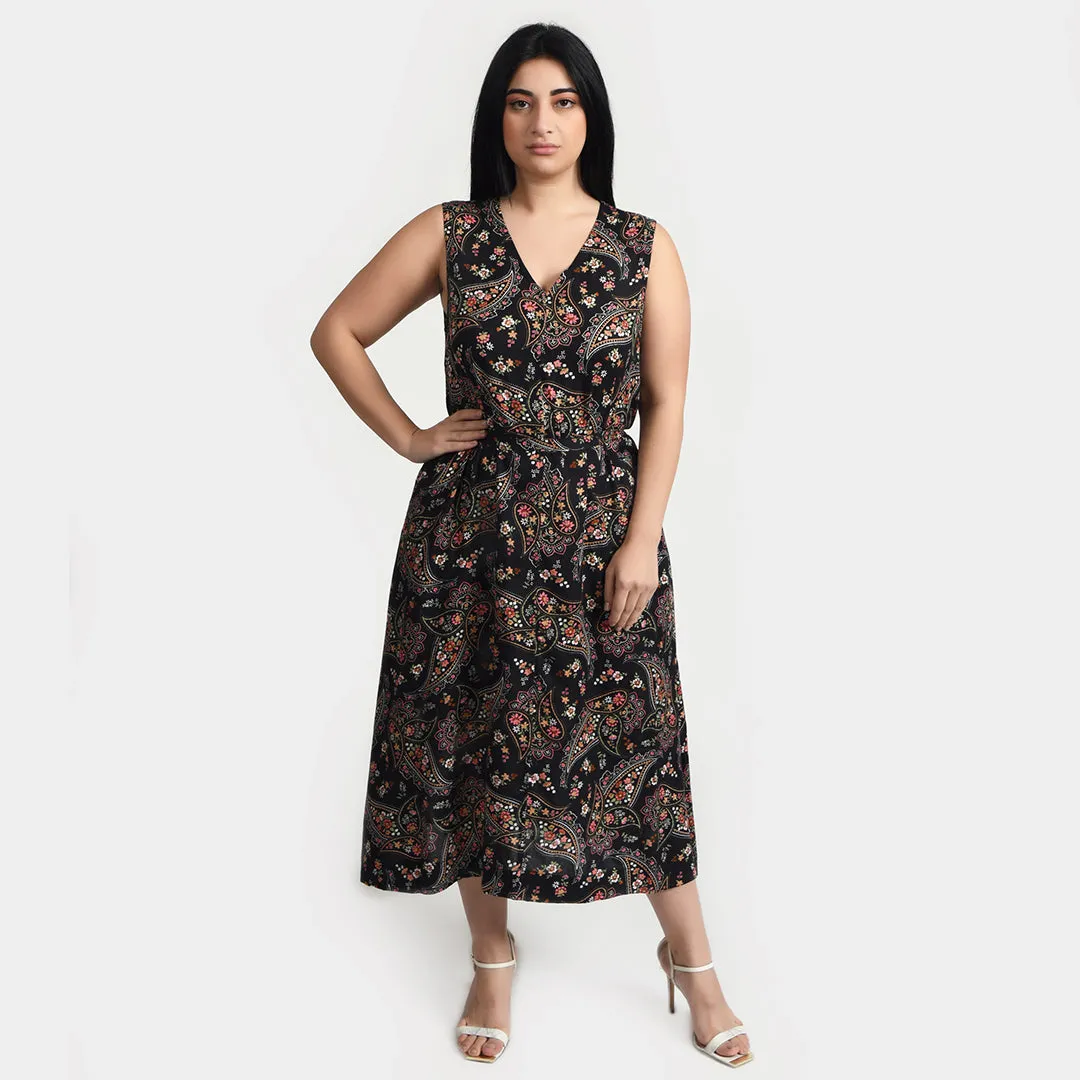 Black Belted Sleeveless Midi Dress Size 14-30 B4