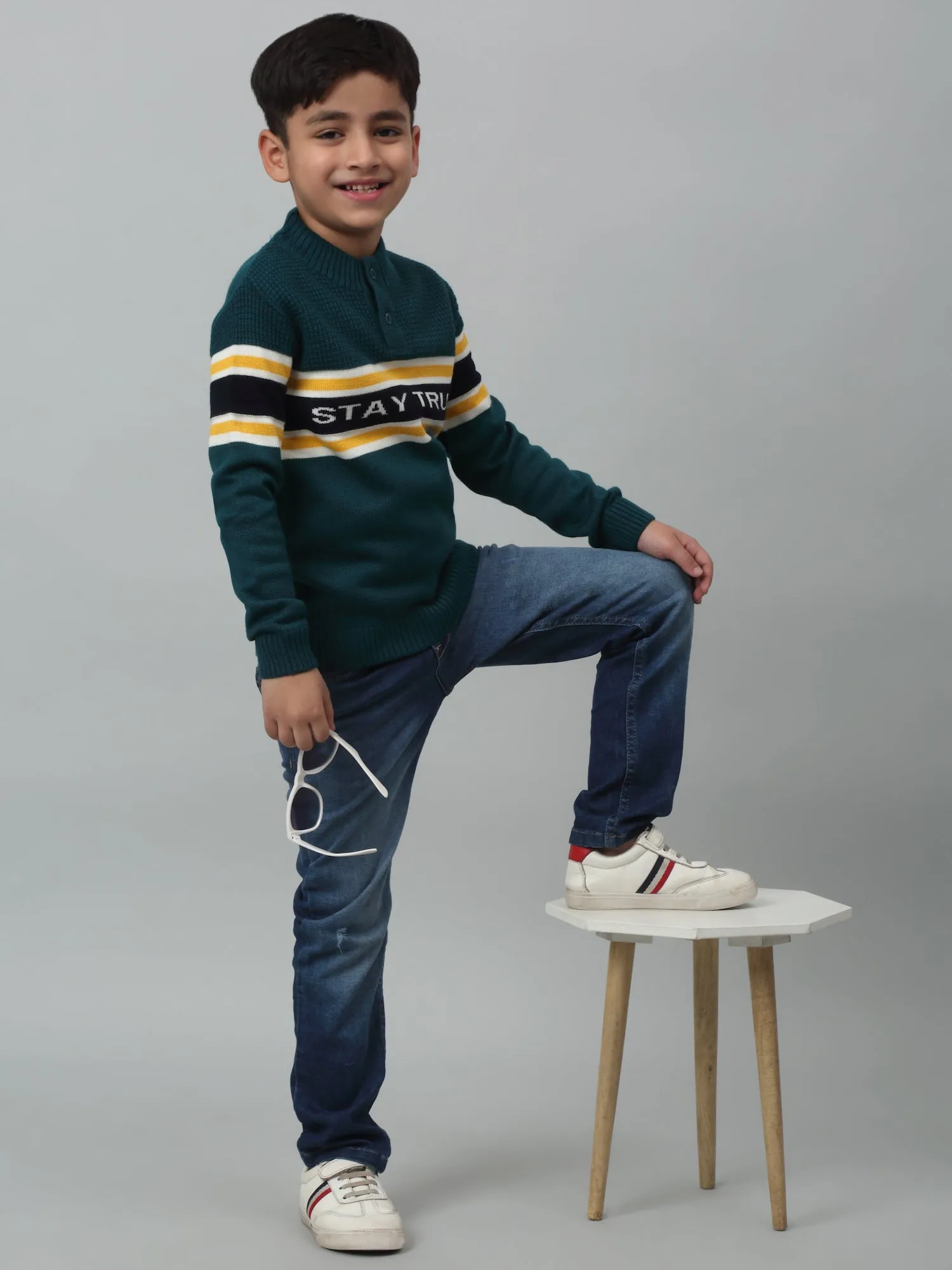 Boys Casual Green Full Sleeve Pullover Sweater