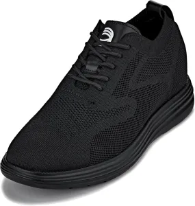 CALTO Men's Invisible Height Increasing Elevator Shoes - Black/Black Sole Ultra Light-Weight Lace-up Knitted Sporty Walker - 2.8 Inches Taller - X2631 - Size 10 D(M) US