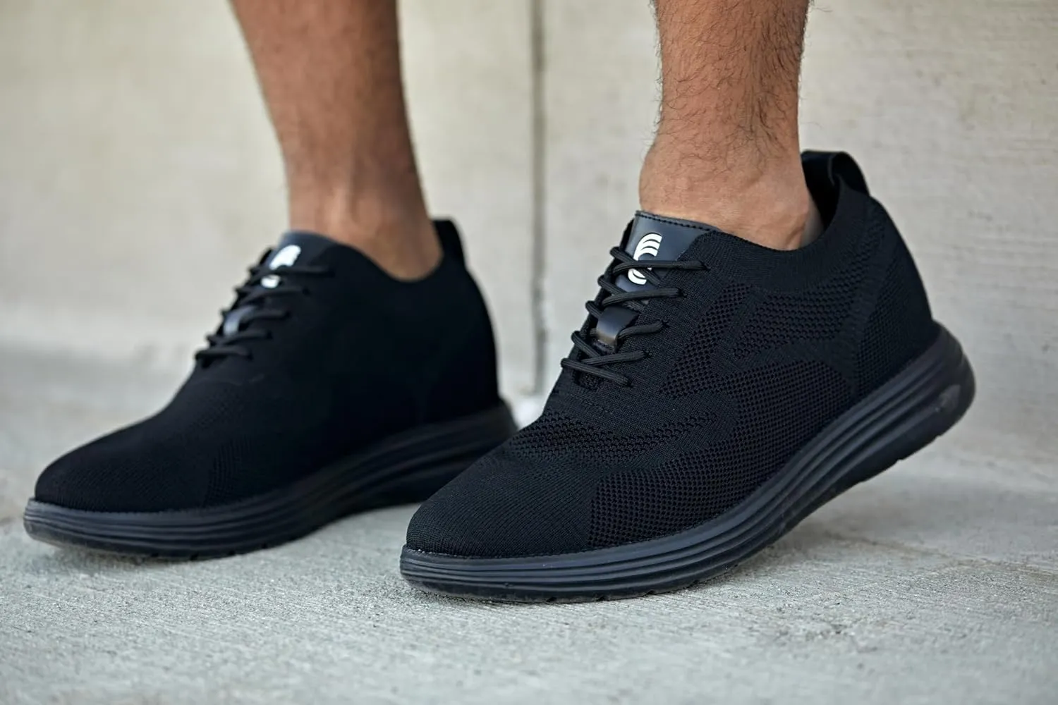CALTO Men's Invisible Height Increasing Elevator Shoes - Black/Black Sole Ultra Light-Weight Lace-up Knitted Sporty Walker - 2.8 Inches Taller - X2631 - Size 10 D(M) US