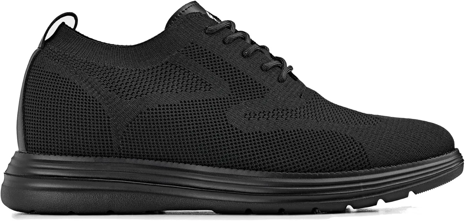 CALTO Men's Invisible Height Increasing Elevator Shoes - Black/Black Sole Ultra Light-Weight Lace-up Knitted Sporty Walker - 2.8 Inches Taller - X2631 - Size 10 D(M) US
