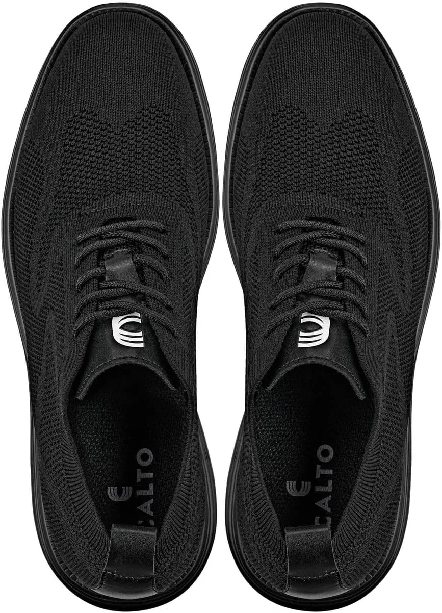 CALTO Men's Invisible Height Increasing Elevator Shoes - Black/Black Sole Ultra Light-Weight Lace-up Knitted Sporty Walker - 2.8 Inches Taller - X2631 - Size 10 D(M) US