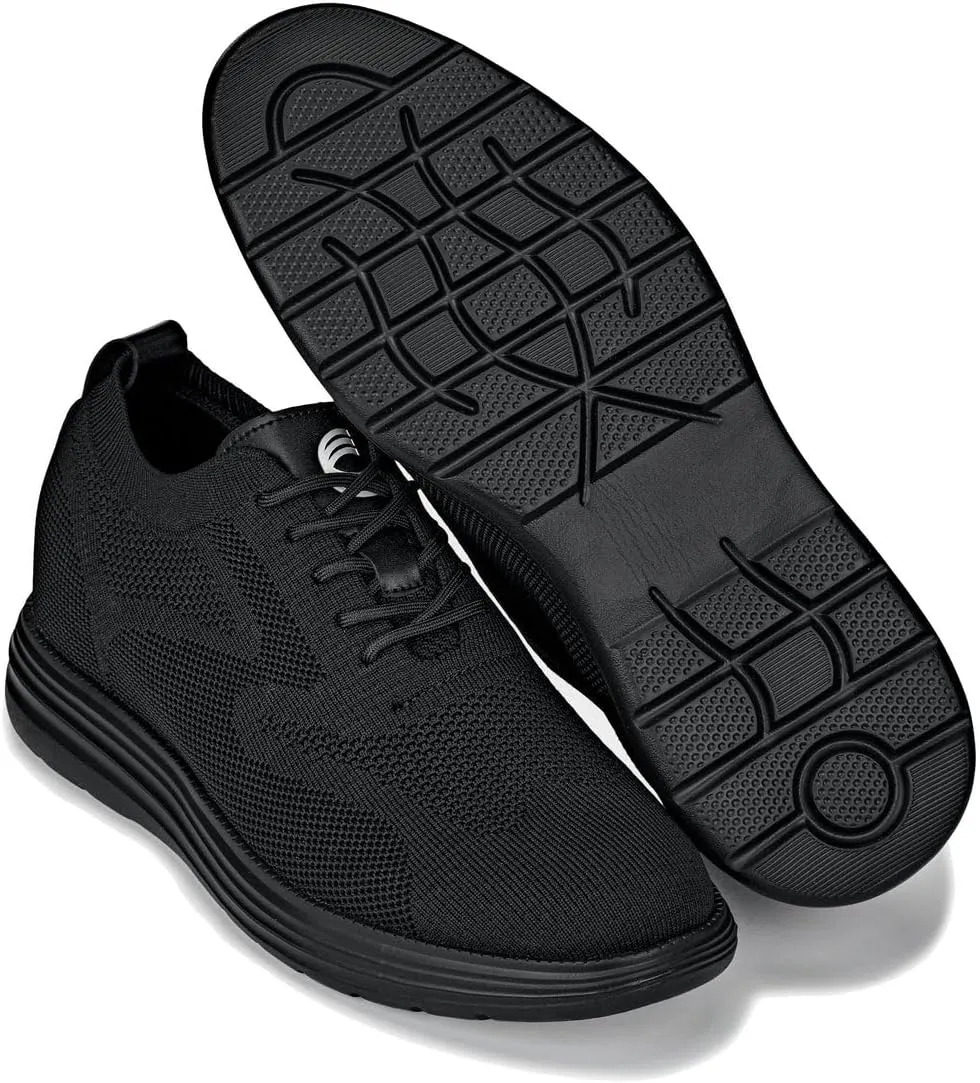 CALTO Men's Invisible Height Increasing Elevator Shoes - Black/Black Sole Ultra Light-Weight Lace-up Knitted Sporty Walker - 2.8 Inches Taller - X2631 - Size 10 D(M) US