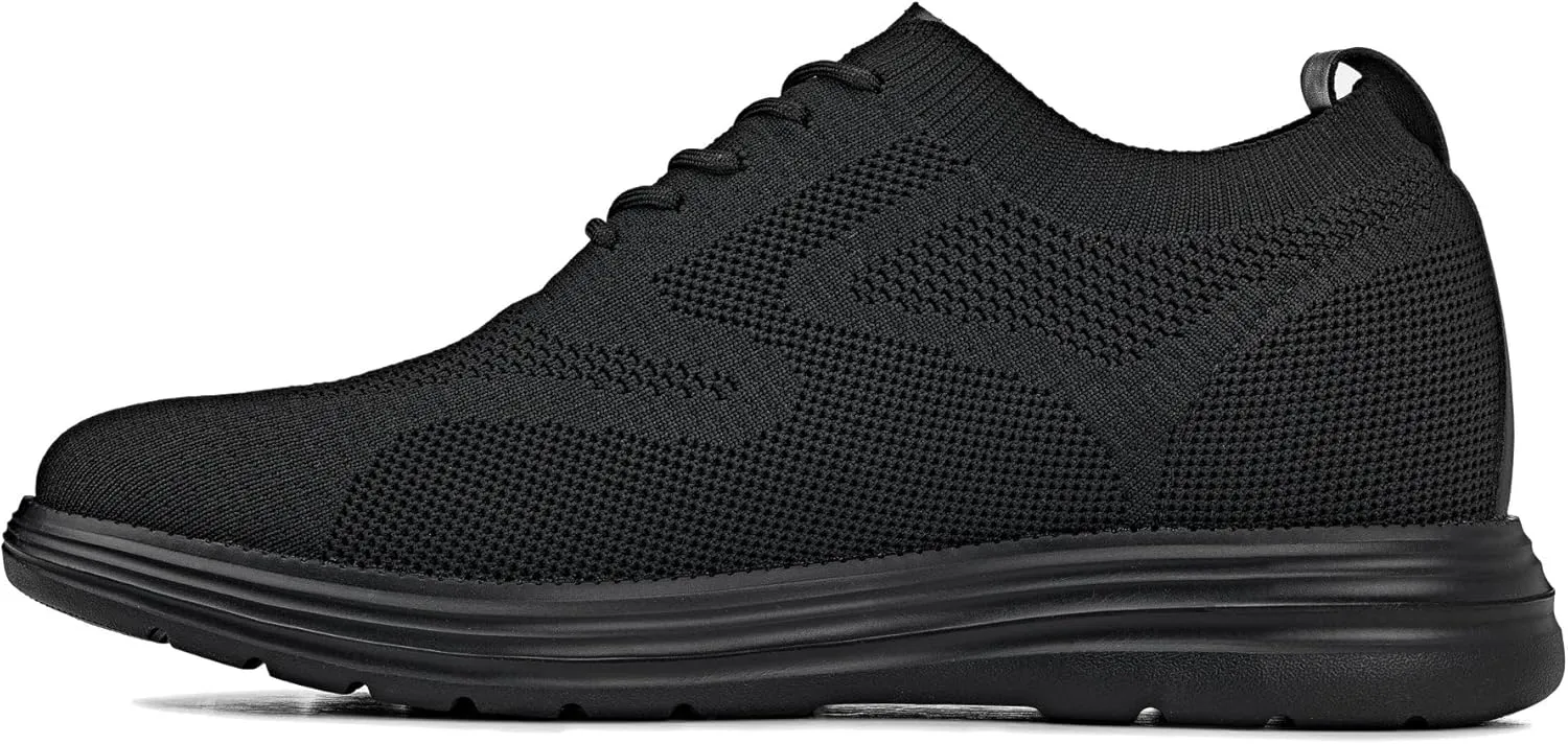 CALTO Men's Invisible Height Increasing Elevator Shoes - Black/Black Sole Ultra Light-Weight Lace-up Knitted Sporty Walker - 2.8 Inches Taller - X2631 - Size 10 D(M) US