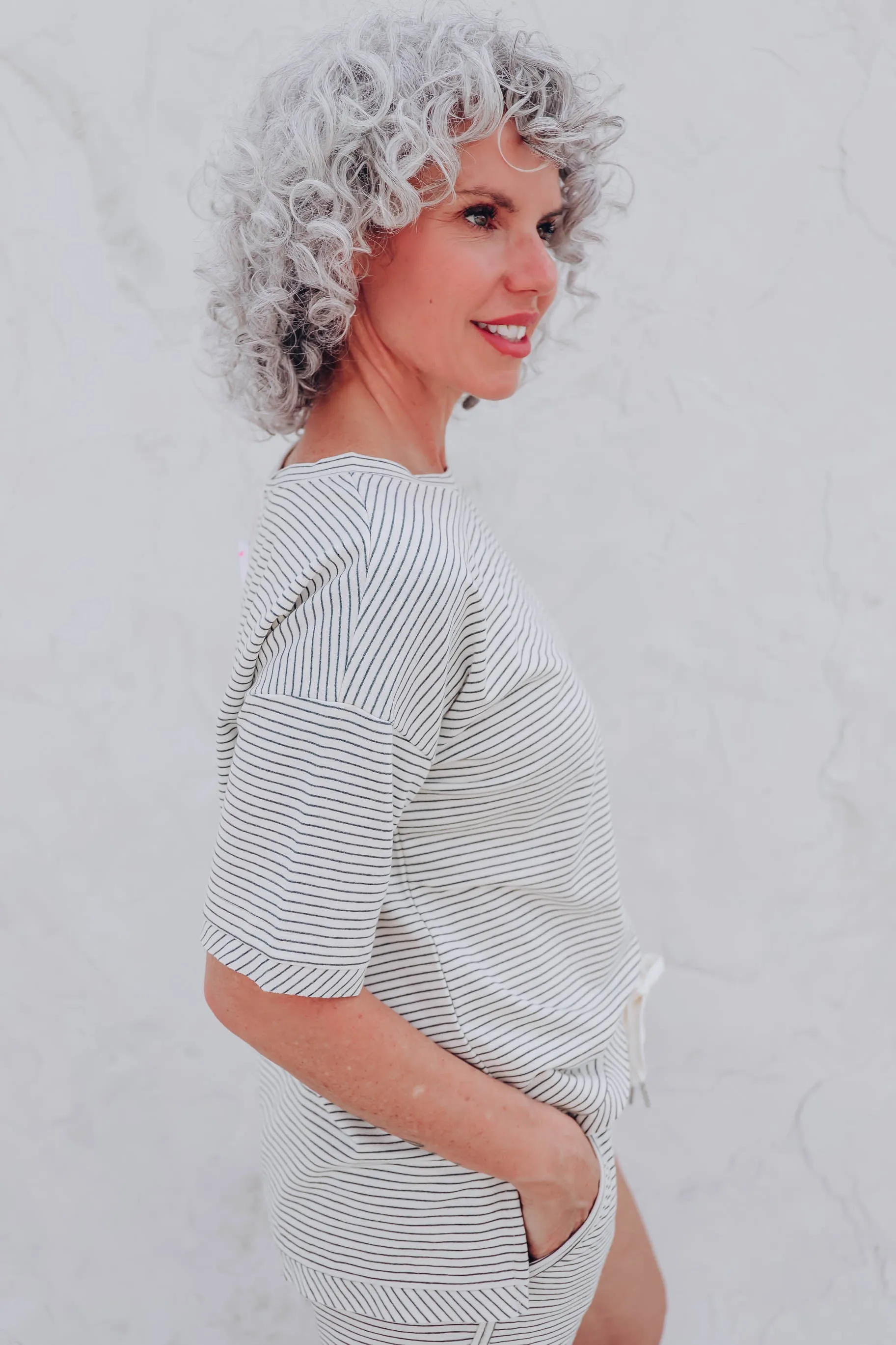 Charcoal Striped Hi-Lo Top