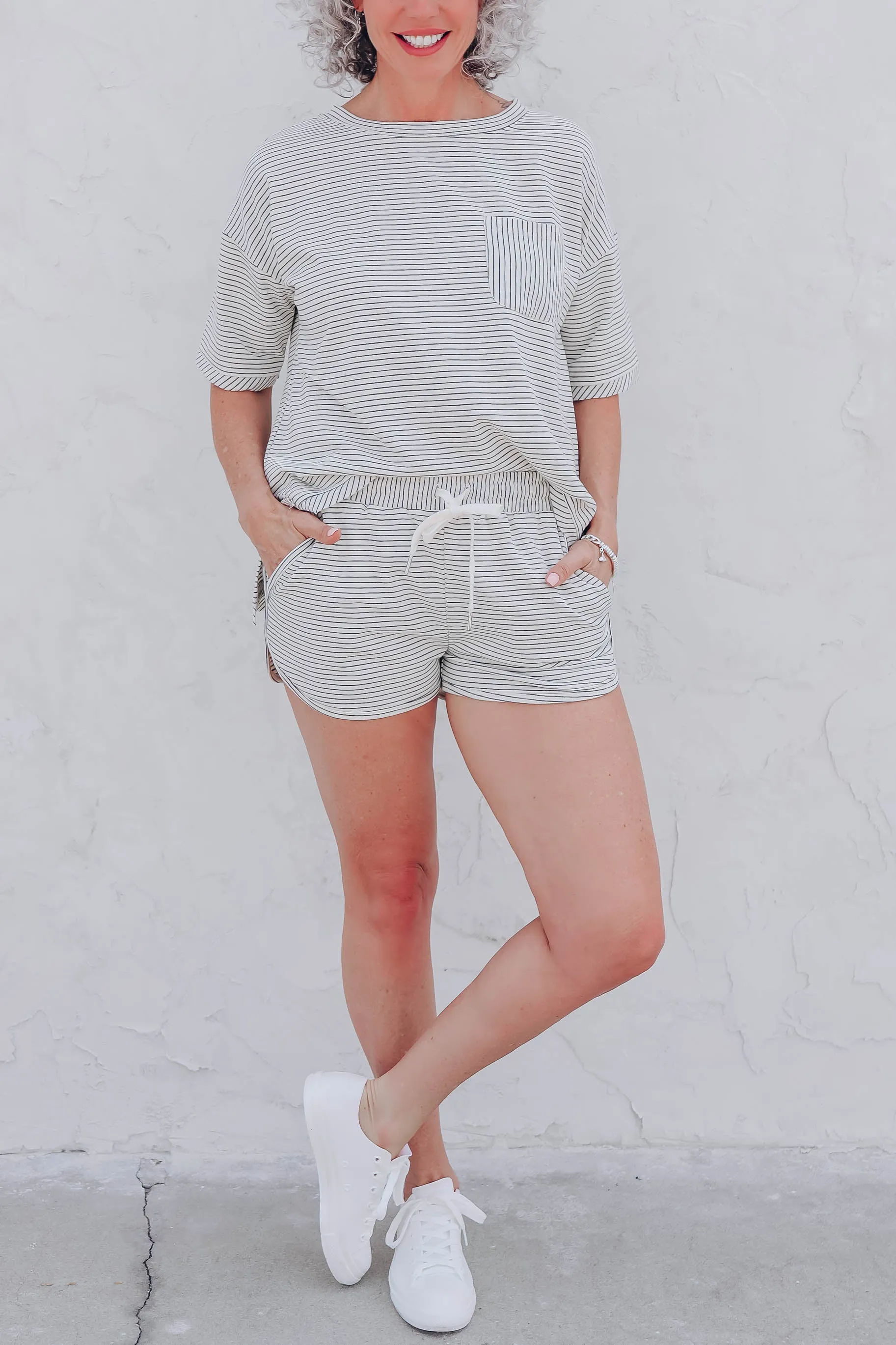 Charcoal Striped Hi-Lo Top
