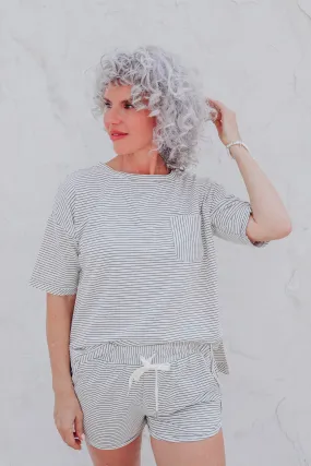 Charcoal Striped Hi-Lo Top