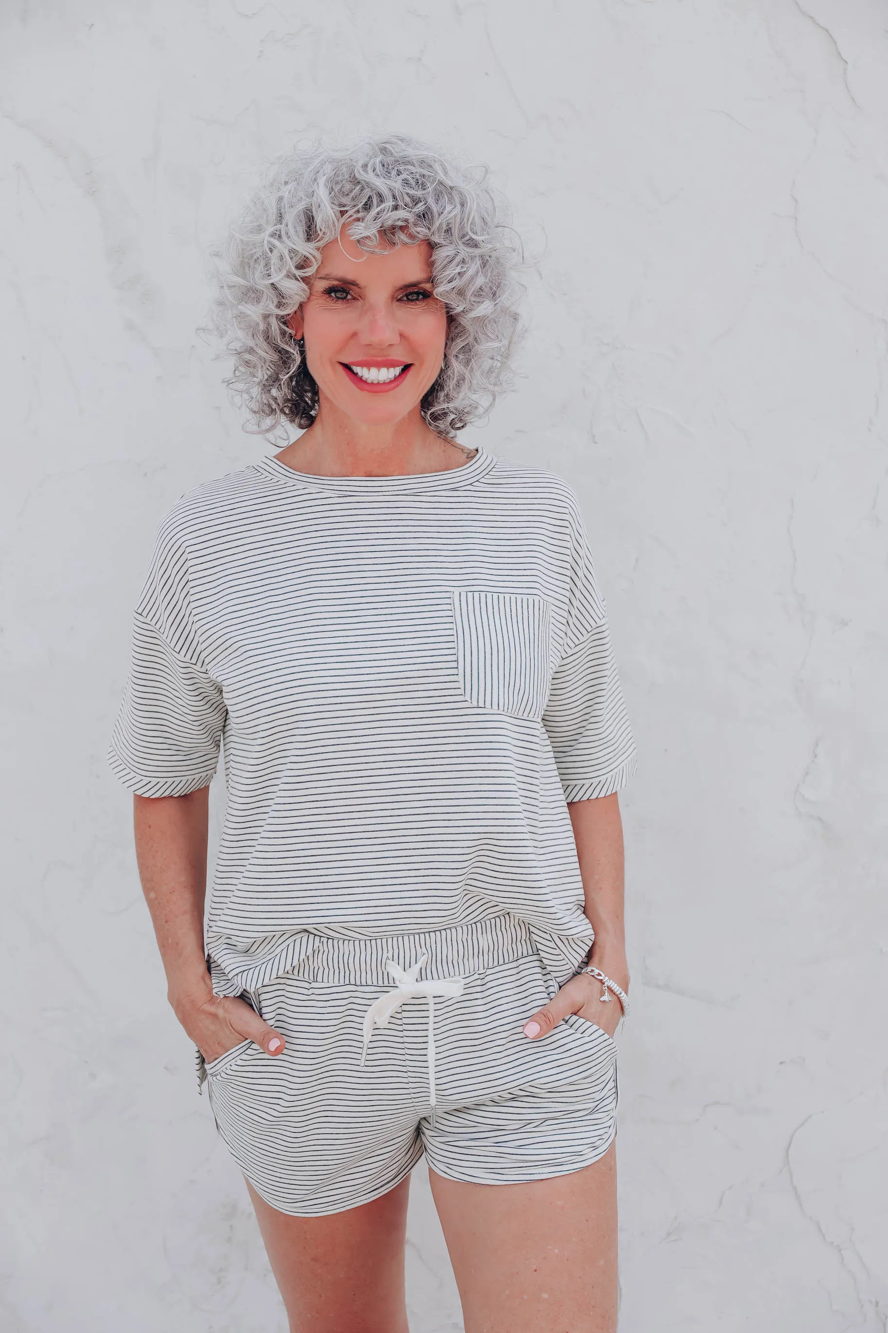 Charcoal Striped Hi-Lo Top