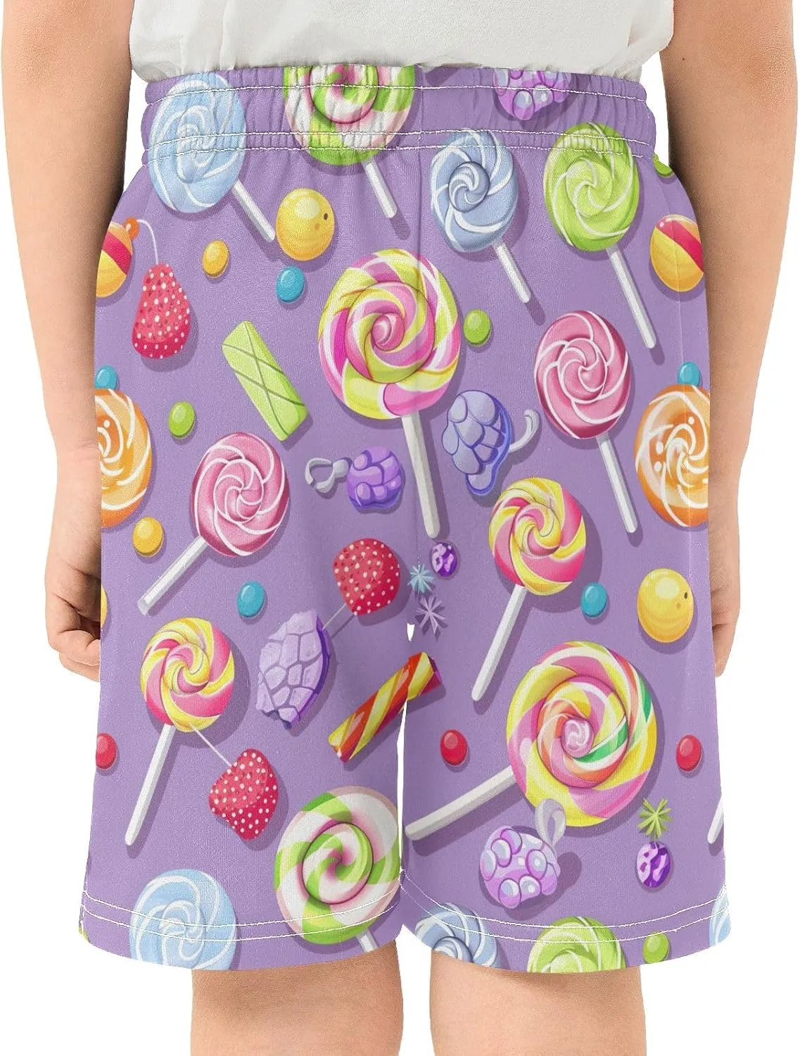 Colorful Candy and Lollipops Casual Shorts for Boys Soft Athletic Gym Shorts with Pockets Homewear 7-15Y