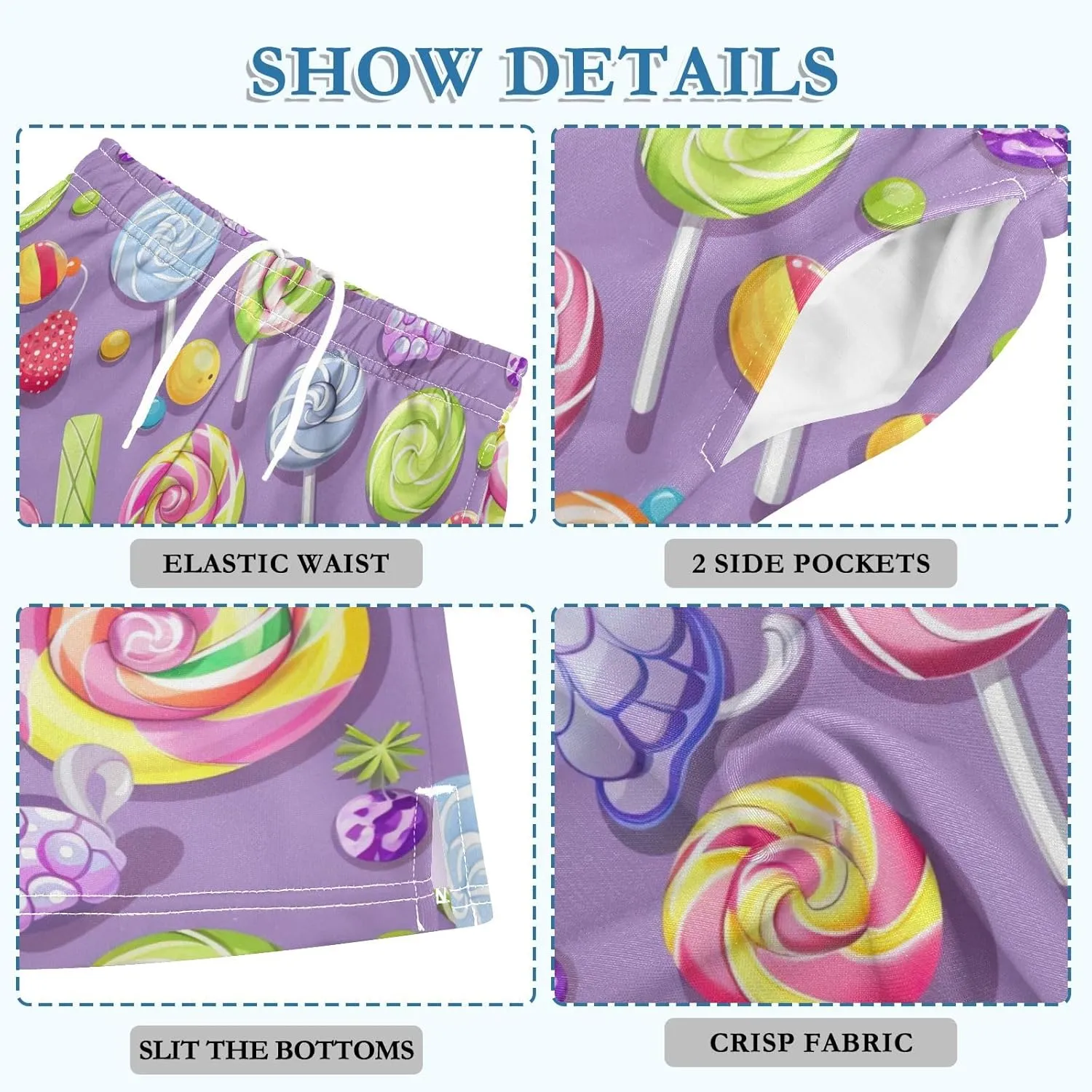 Colorful Candy and Lollipops Casual Shorts for Boys Soft Athletic Gym Shorts with Pockets Homewear 7-15Y