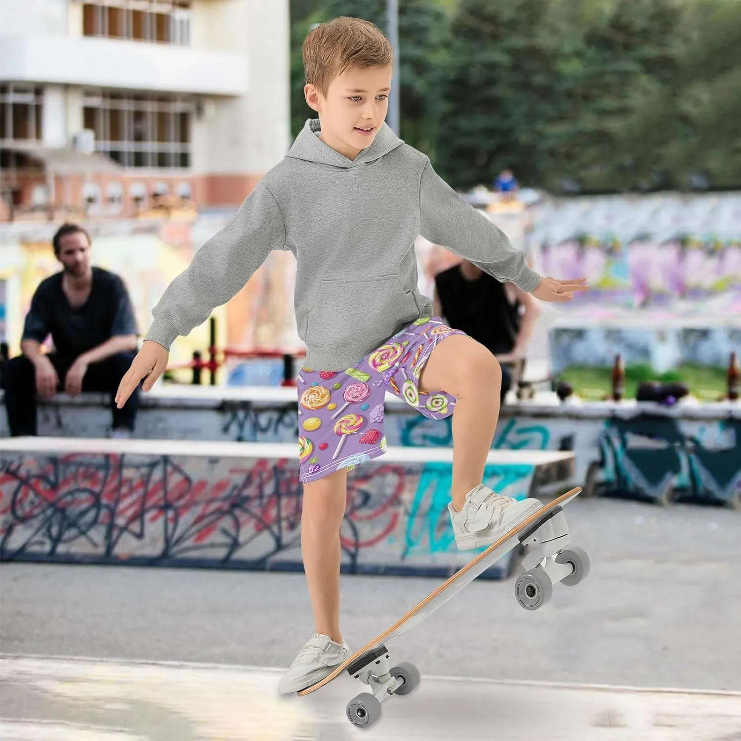 Colorful Candy and Lollipops Casual Shorts for Boys Soft Athletic Gym Shorts with Pockets Homewear 7-15Y