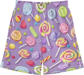 Colorful Candy and Lollipops Casual Shorts for Boys Soft Athletic Gym Shorts with Pockets Homewear 7-15Y