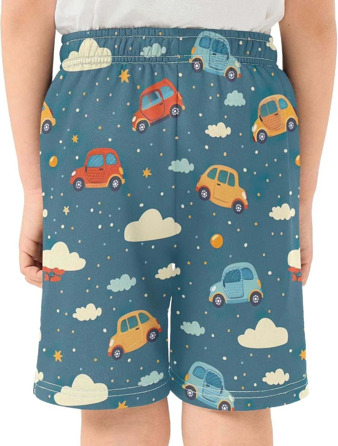 Colorful Cartoon Cars and Clouds Boys Shorts Athletic Lounge Shorts Elastic Waist with Pockets Homewear 7-15Y