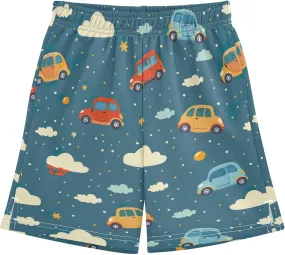 Colorful Cartoon Cars and Clouds Boys Shorts Athletic Lounge Shorts Elastic Waist with Pockets Homewear 7-15Y