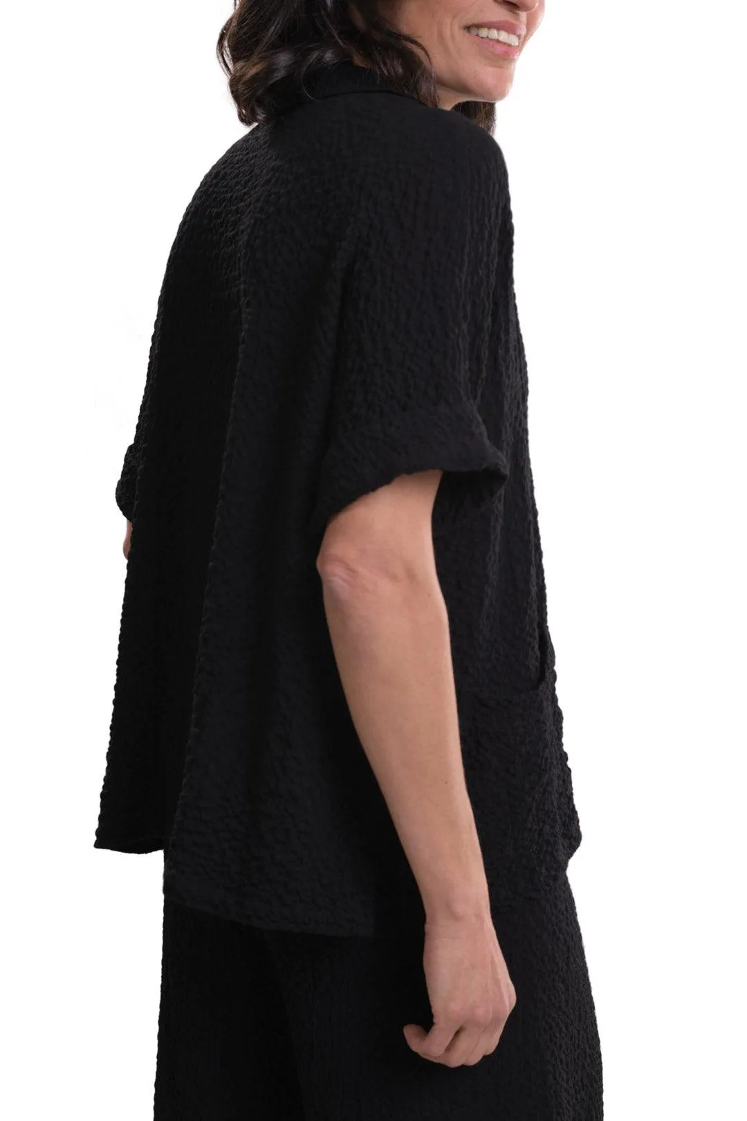 Crepe Polo Top, Black