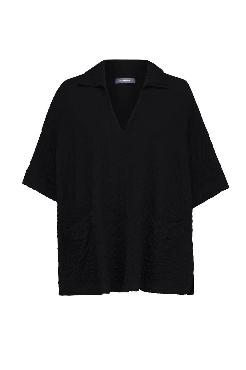 Crepe Polo Top, Black