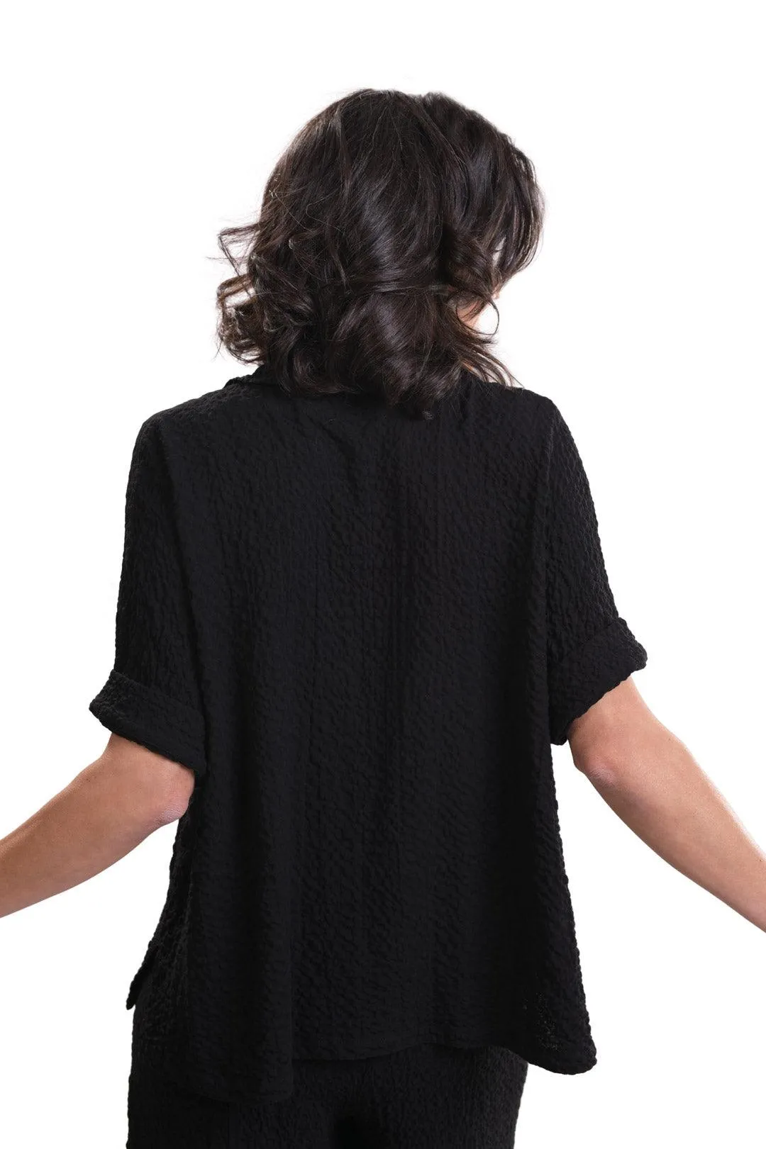 Crepe Polo Top, Black