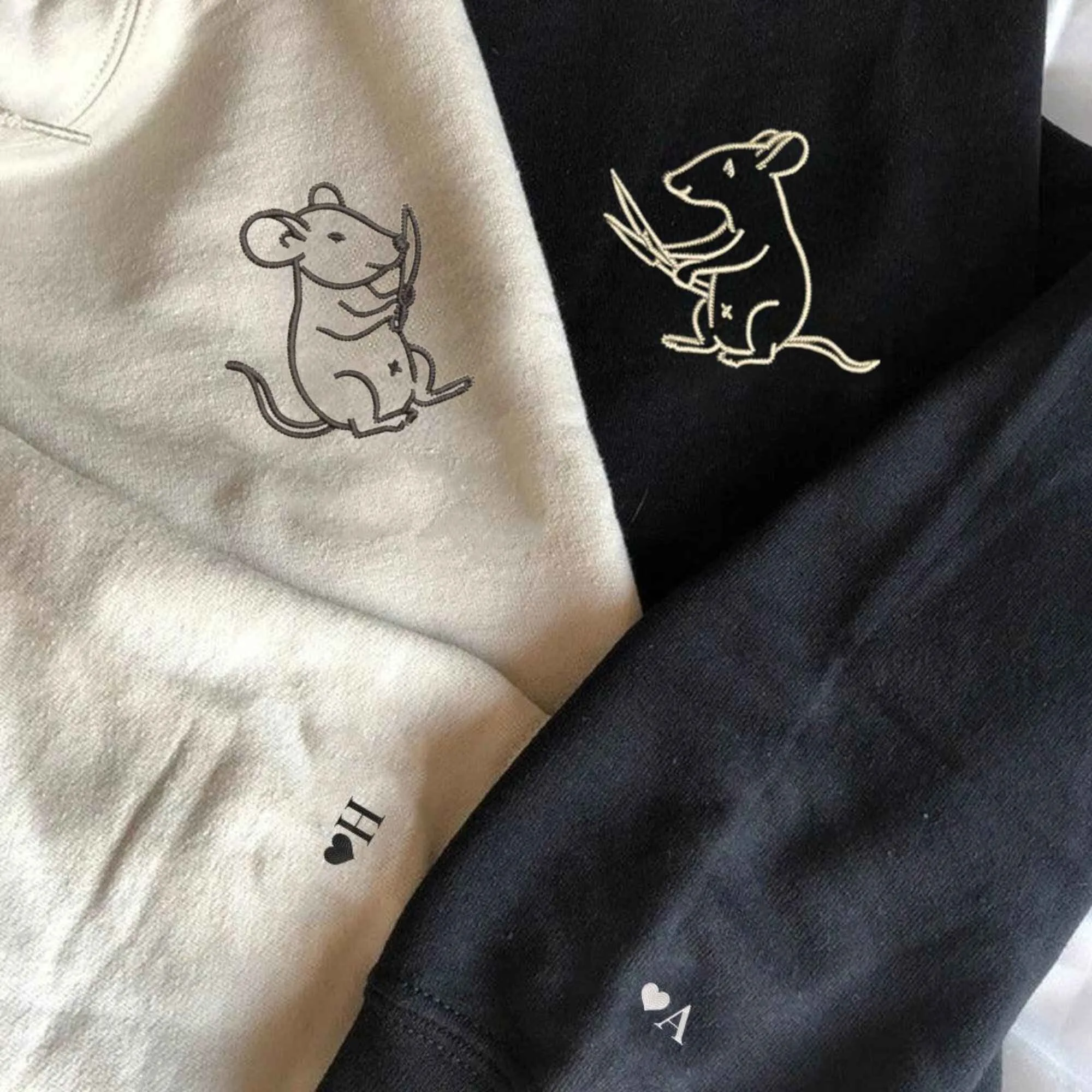 Custom Embroidered Matching Mouse Couple Hoodies | Fun Matching Sweaters For Couple