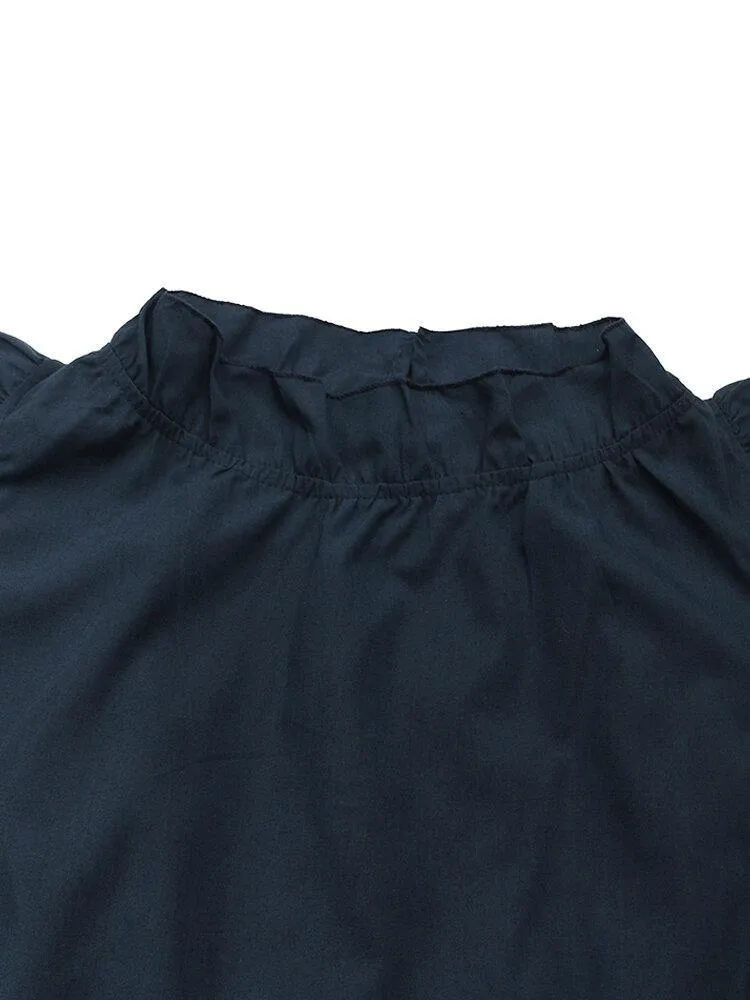 deanwangkt Women Solid Color Ruffles Trim Sleeveless Simple Midi Dresses