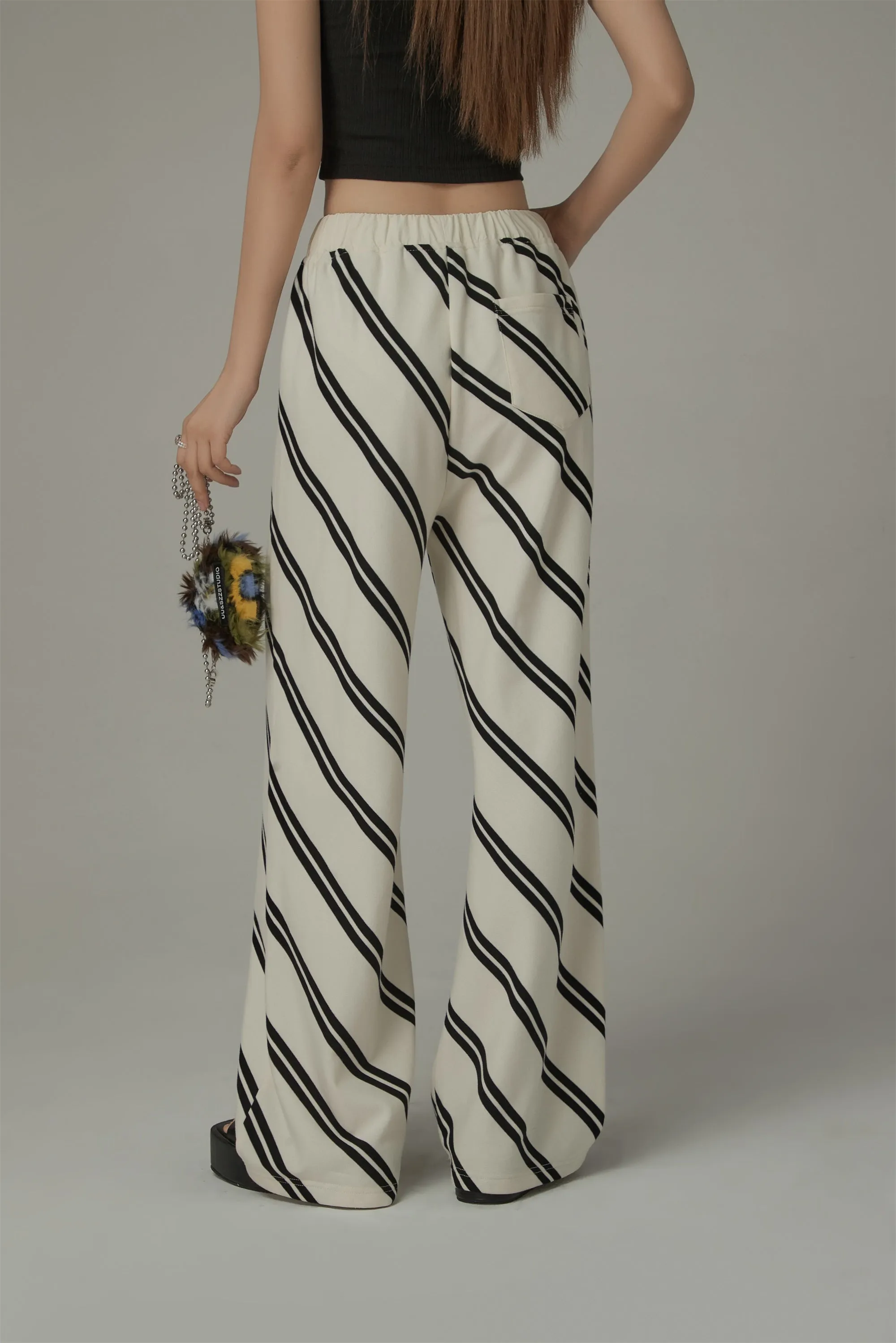 Diagonal Striped Leg Slits Training Wide Pants