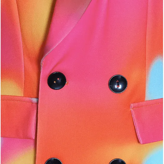 Double-breasted printed suit   elastic pants