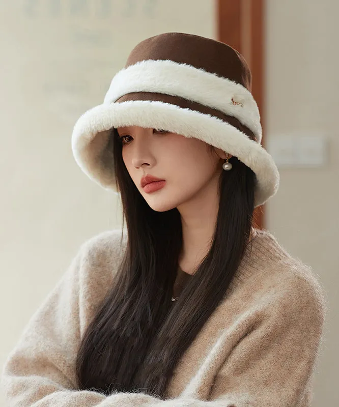 Elegant Black Versatile Warm Fleece Bucket Hat RS016