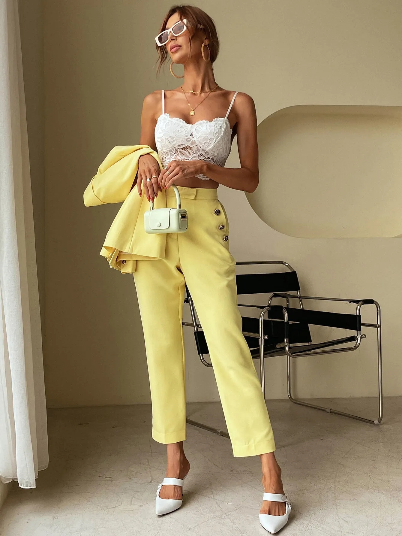 Elegant Plain Pocket Natural Cropped Women Pants