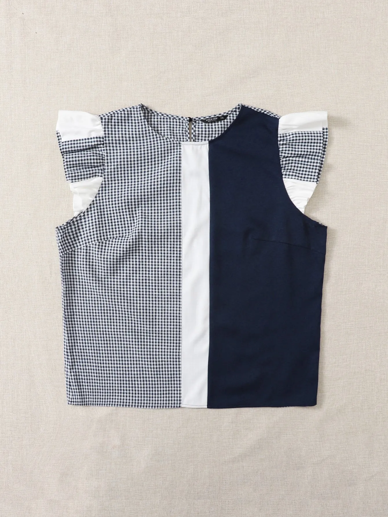 Gingham Ruffle Cap Sleeve Round Neck Regular Plus Size Blouse