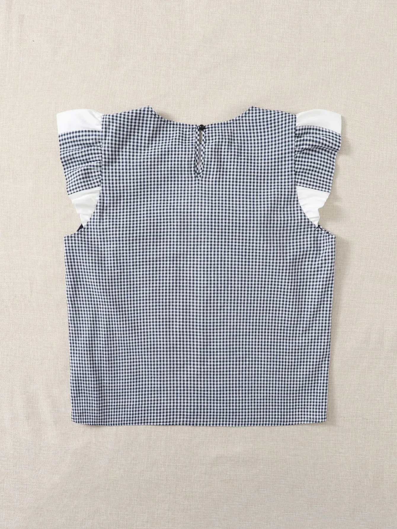 Gingham Ruffle Cap Sleeve Round Neck Regular Plus Size Blouse