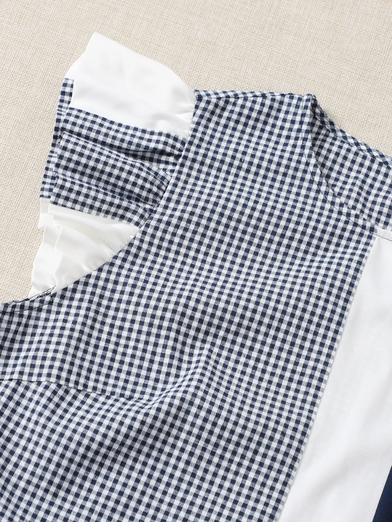 Gingham Ruffle Cap Sleeve Round Neck Regular Plus Size Blouse
