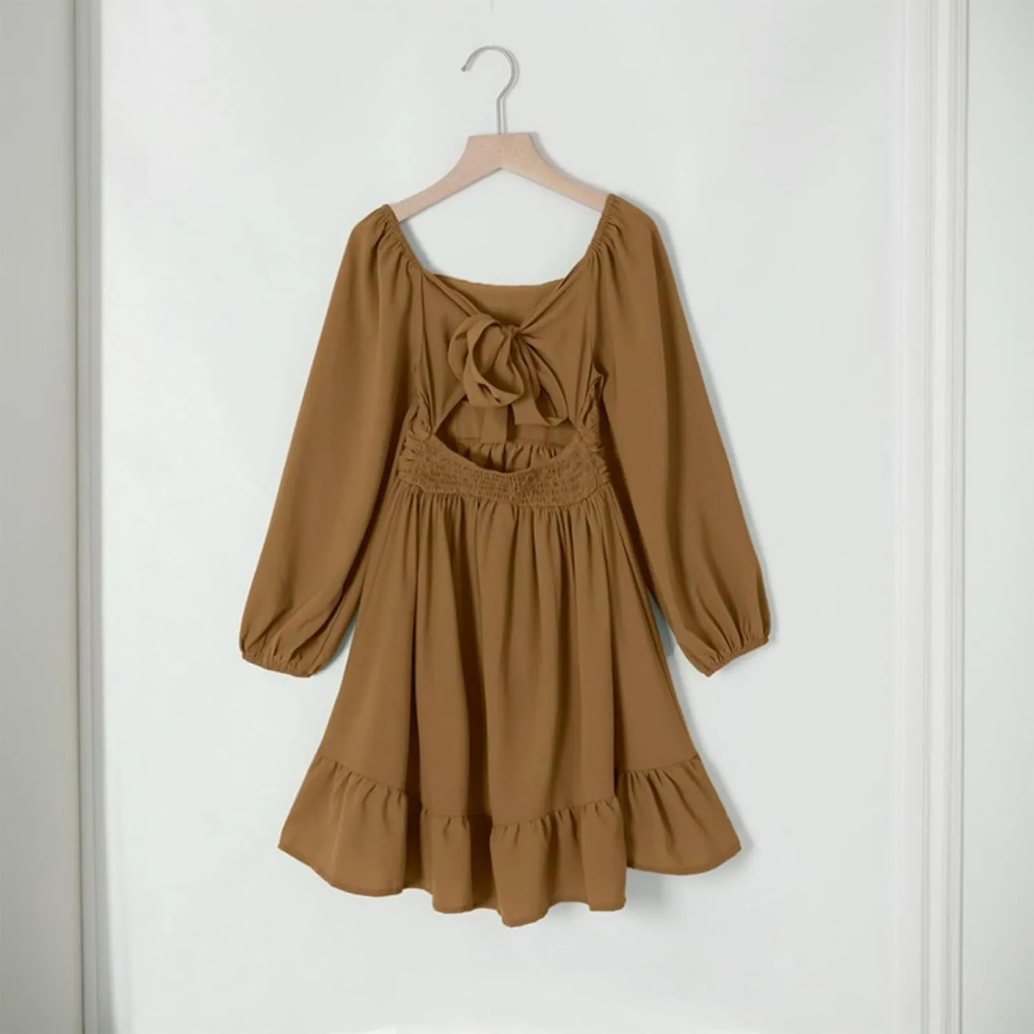 Girls Long Sleeve Tie Back Dresses Teenage Spring and Fall Strapless Fashion Elegant Dresses 4-15 Years