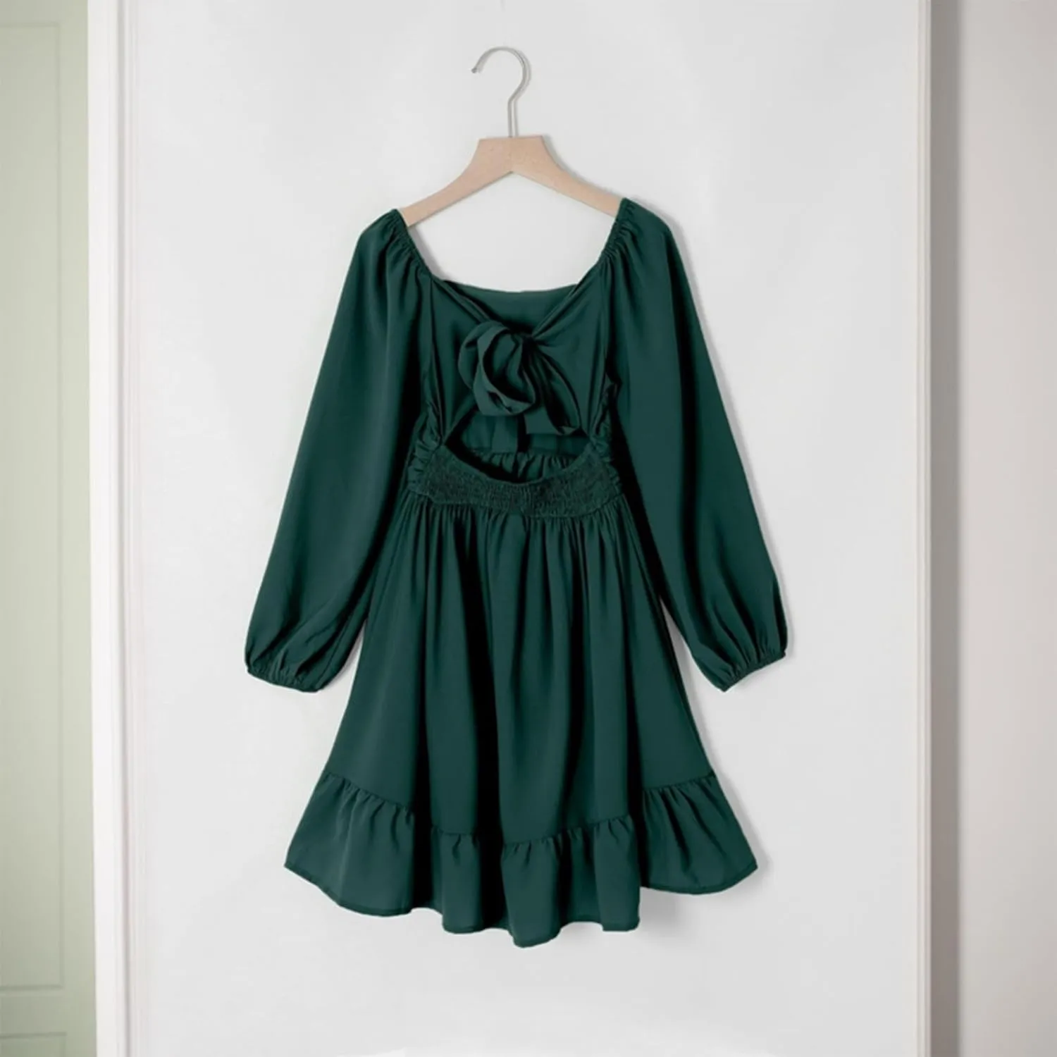 Girls Long Sleeve Tie Back Dresses Teenage Spring and Fall Strapless Fashion Elegant Dresses 4-15 Years