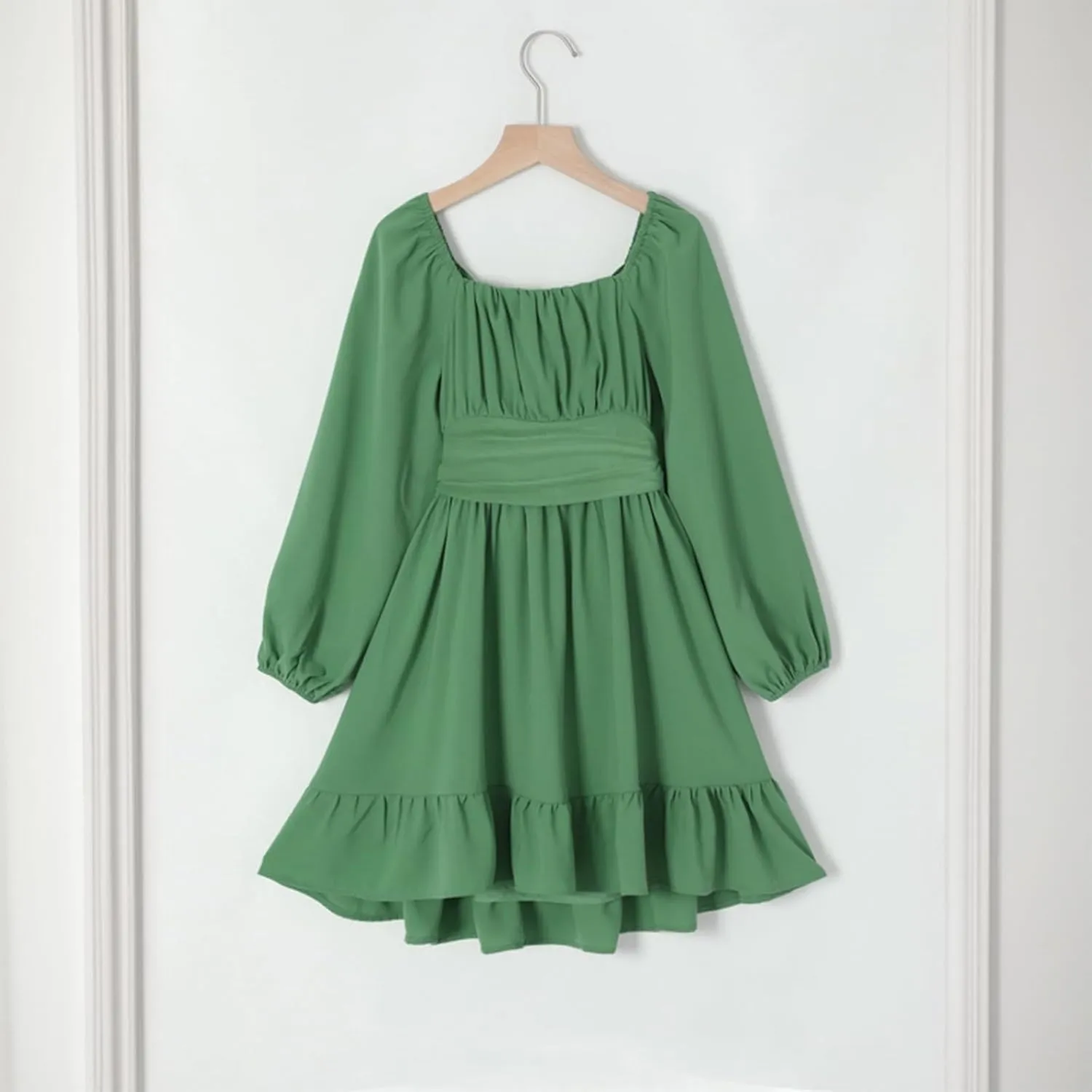 Girls Long Sleeve Tie Back Dresses Teenage Spring and Fall Strapless Fashion Elegant Dresses 4-15 Years
