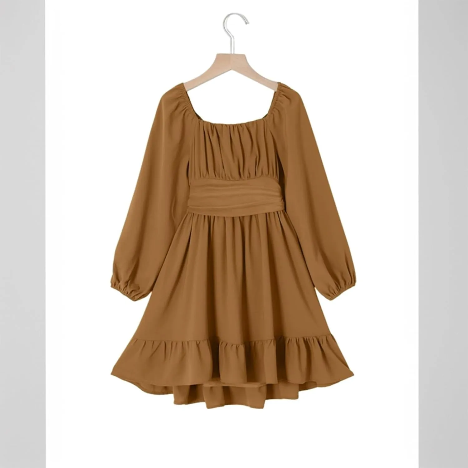 Girls Long Sleeve Tie Back Dresses Teenage Spring and Fall Strapless Fashion Elegant Dresses 4-15 Years