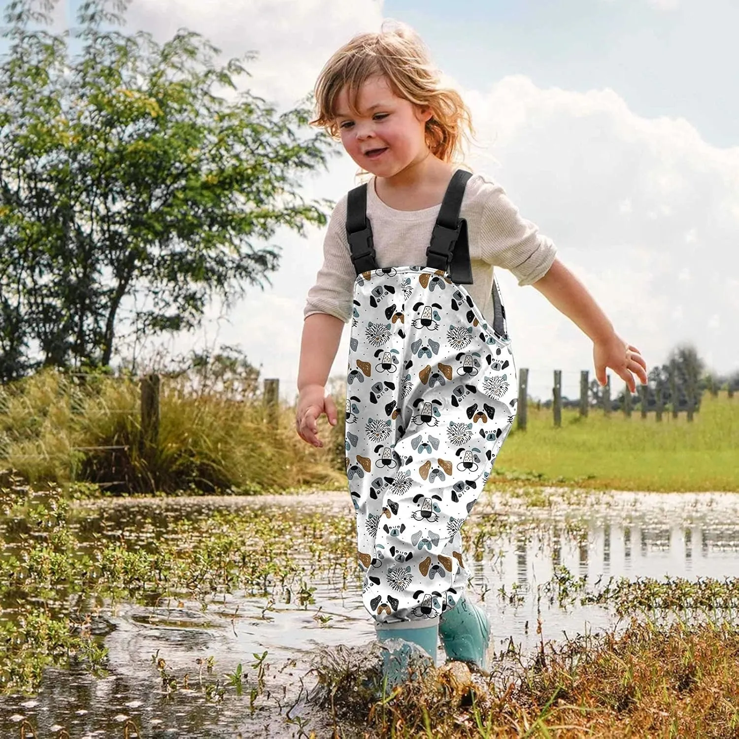 Kids Boys Girls Rain Bib Pants Windproof Mudproof Adjustable Shoulder Straps Reflective Strips Raincoats