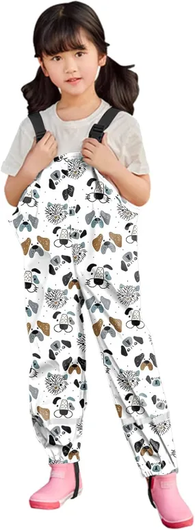 Kids Boys Girls Rain Bib Pants Windproof Mudproof Adjustable Shoulder Straps Reflective Strips Raincoats