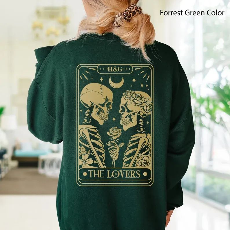 Matching Couple Hoodies - Tarot Skeletons Custom Embroidered Couples Matching Hoodies