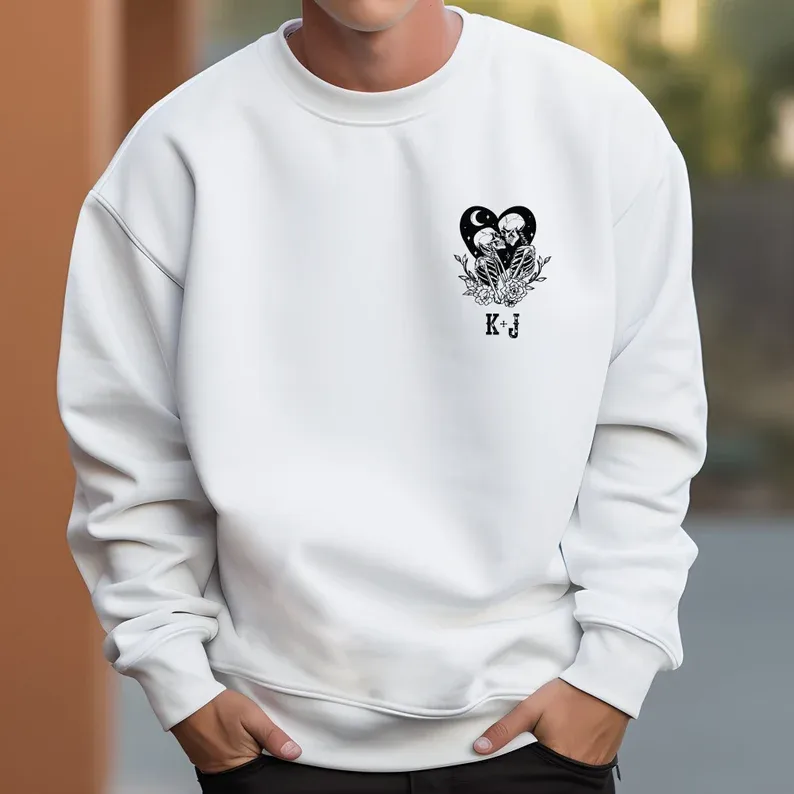 Matching Couple Hoodies - Tarot Skeletons Custom Embroidered Couples Matching Hoodies