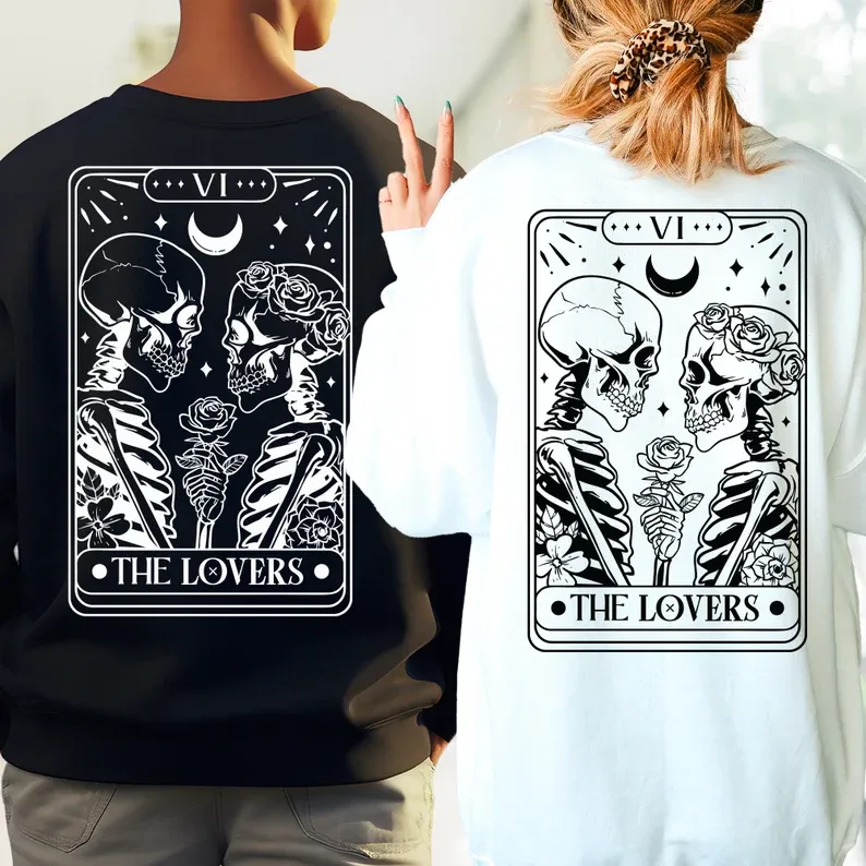 Matching Couple Hoodies - Tarot Skeletons Custom Embroidered Couples Matching Hoodies