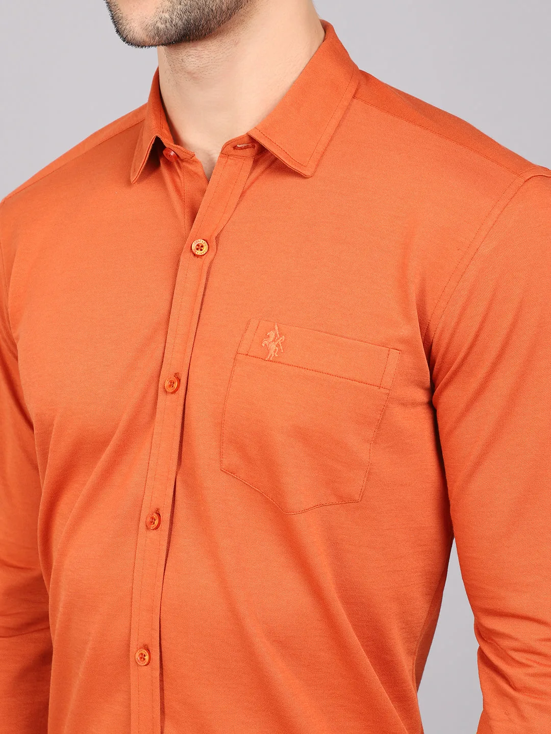 Men's Rust Casual Knit Jersey Full Sleeve Shirt