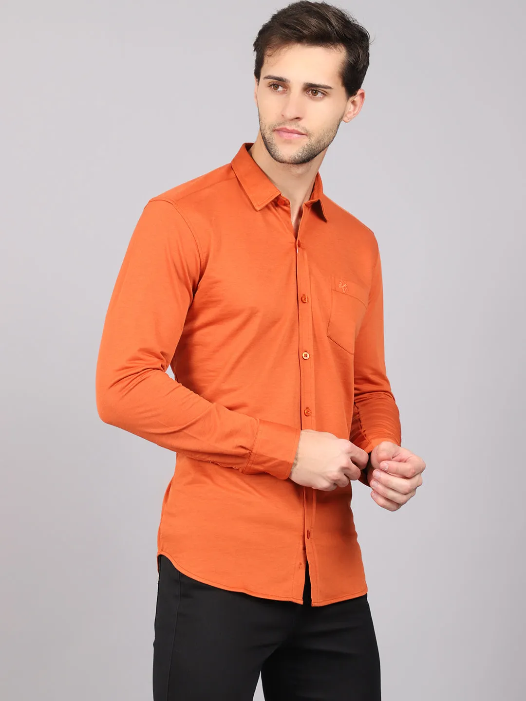 Men's Rust Casual Knit Jersey Full Sleeve Shirt