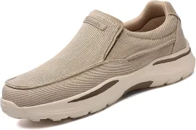 Men's Slip-On Canvas Sneaker Loafer Casual with Arch Support Breathable Stretch Comfort Relaxed Plus Size Flats Walking Shoes