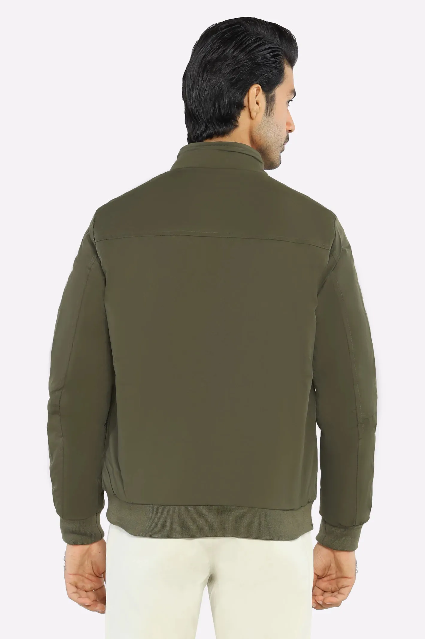 Men’s Stand Collar Multi-Pockets Green Jacket