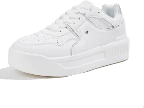 Niluber Women's Platform Sneakers Leather Low Top Tennis Shoes Lace Up Casual Walking Shoes