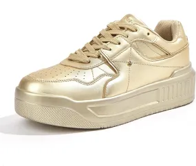 Niluber Women's Platform Sneakers Leather Low Top Tennis Shoes Lace Up Casual Walking Shoes