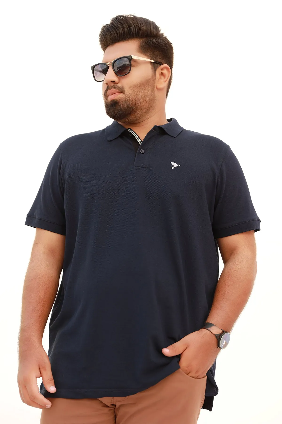Pack of 3 Navy Blue Embroidered Polo Shirt (Plus Size) - A23 - MP0401P