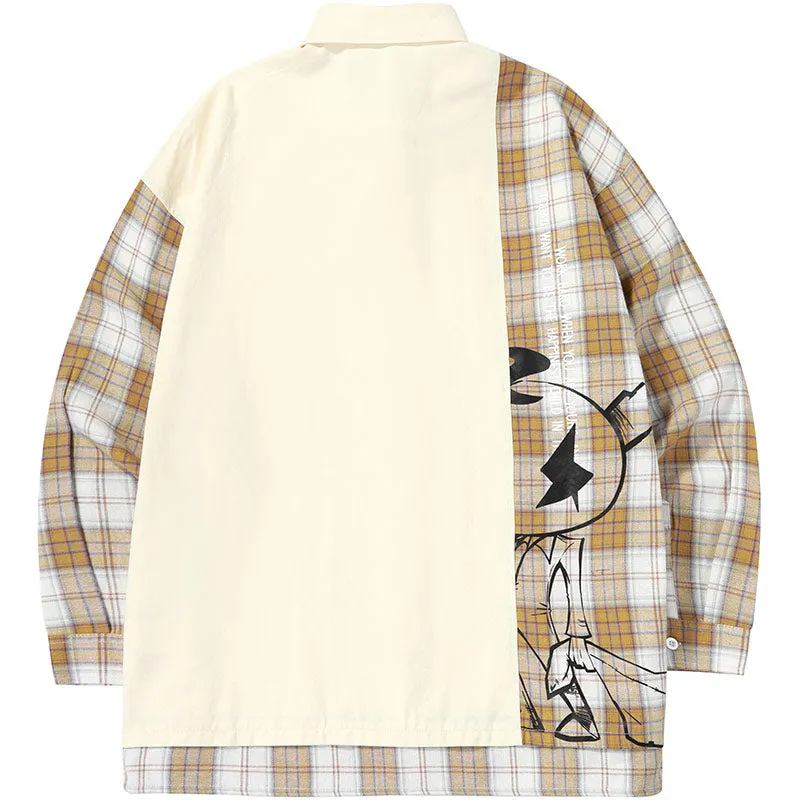 Safari Style Color Block Patchwork Plaid Shirt